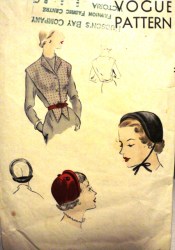 6894 Vogue 1950 BONNET HAT TIE OR NOT, COLLARLESS BUTTON GILET PATTERN
